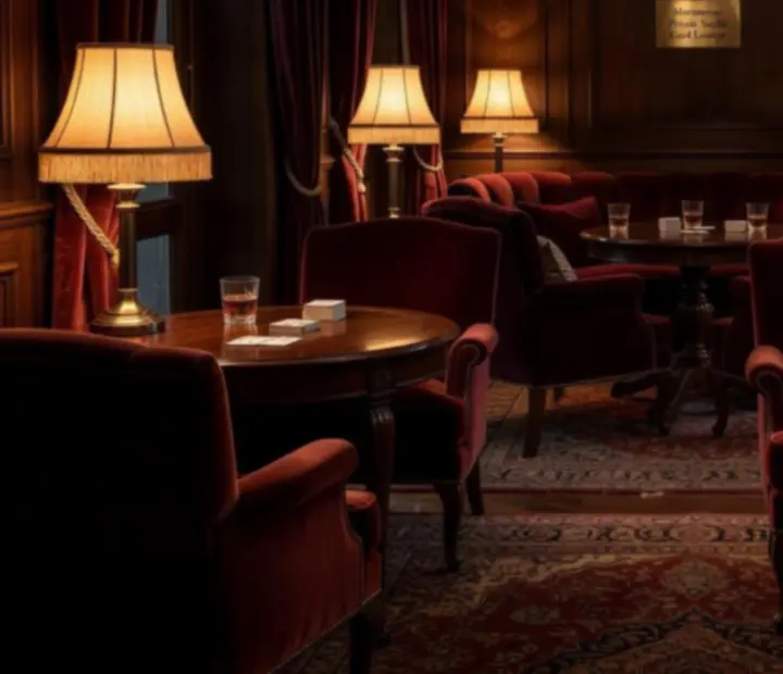 Útulný karetní lounge Moranovas večer s teplým osvětlením